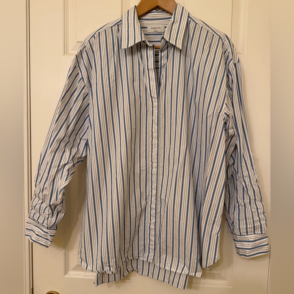 Babaton Blue and White Striped Button Down Shirt